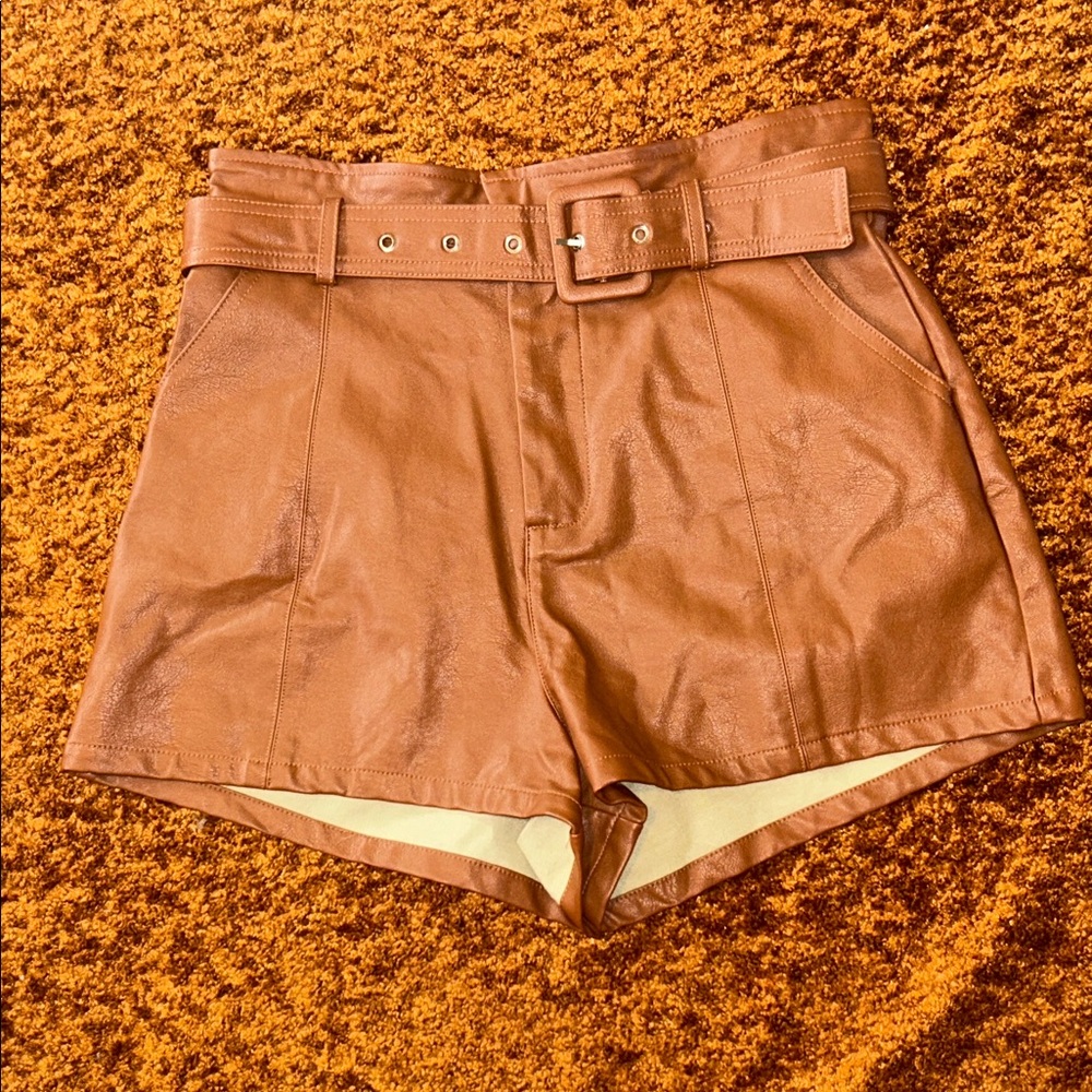 Altar'd State High Waist Tan Leather Shorts